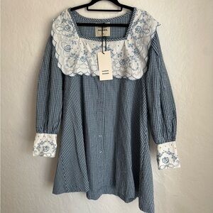 Damson Madder Mala Mini Dress Blue Gingham NWT Sz US 8